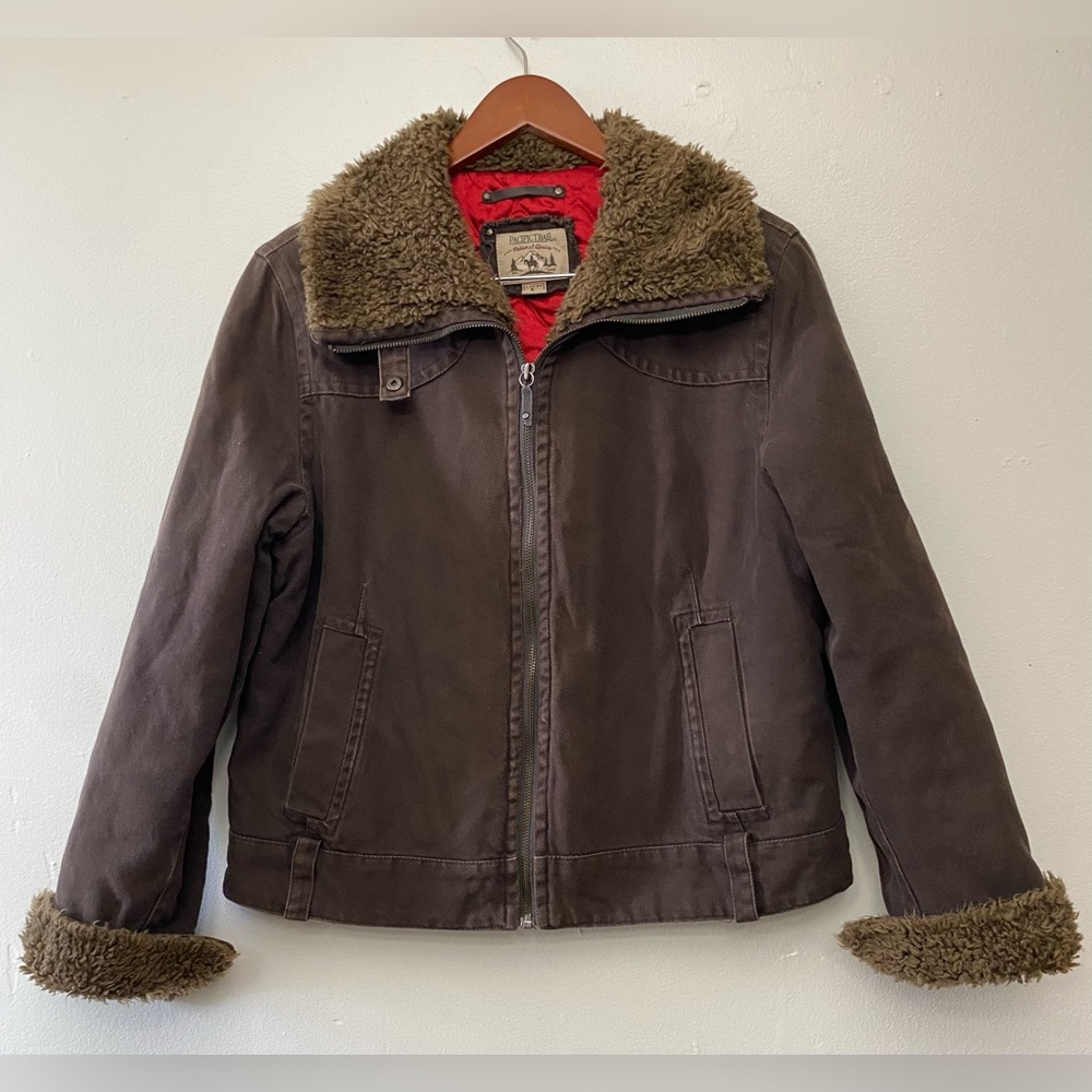 Pacific Trail Women’s L Sherpa Lined Canvas Jacket Brown Cozy Winter